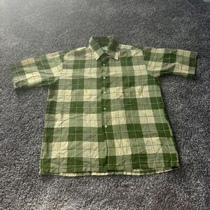 Vintage Towncraft Penneys Shirt Men Medium Green Plaid Short Sleeve 60s 70s USA‎
